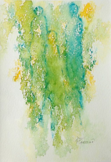 Painting titled "Perles de Lumière 3" by Jacqueline Pascaud, Original Artwork, Watercolor Mounted on Other rigid panel