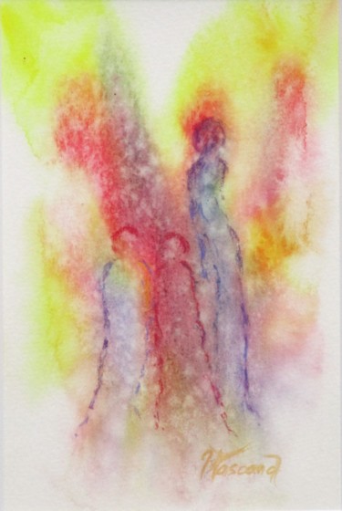 Painting titled "Perles de Lumière 7" by Jacqueline Pascaud, Original Artwork, Watercolor Mounted on Other rigid panel