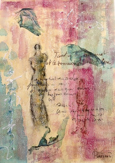 Pittura intitolato "Technique mixte 4" da Jacqueline Pascaud, Opera d'arte originale, Acquarello Montato su Altro pannello r…