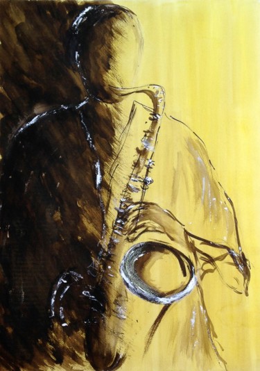 Schilderij getiteld "Jazz 1" door Jacqueline Pascaud, Origineel Kunstwerk, Inkt Gemonteerd op Karton
