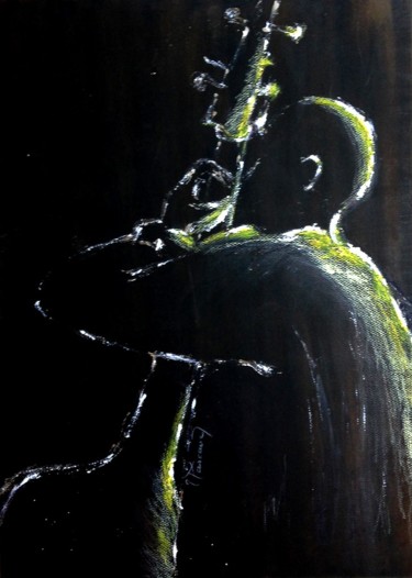 Schilderij getiteld "Jazz 3" door Jacqueline Pascaud, Origineel Kunstwerk, Inkt Gemonteerd op Karton