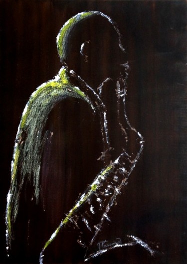 Schilderij getiteld "Jazz 4" door Jacqueline Pascaud, Origineel Kunstwerk, Inkt Gemonteerd op Karton