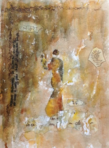 Painting titled "Technique mixte 8" by Jacqueline Pascaud, Original Artwork, Watercolor Mounted on Other rigid panel