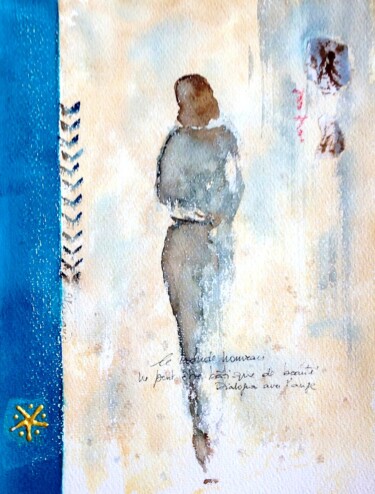 Peinture intitulée "Dialogues avec l'an…" par Jacqueline Pascaud, Œuvre d'art originale, Aquarelle Monté sur Autre panneau r…