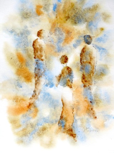 Painting titled "Dialogues avec l'an…" by Jacqueline Pascaud, Original Artwork, Watercolor Mounted on Other rigid panel