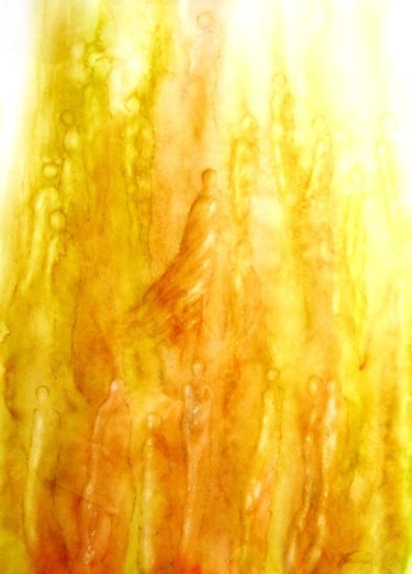 Painting titled "Perles de Lumière 17" by Jacqueline Pascaud, Original Artwork, Watercolor Mounted on Other rigid panel