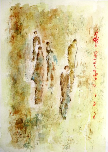 Painting titled "Technique mixte 16" by Jacqueline Pascaud, Original Artwork, Watercolor Mounted on Other rigid panel