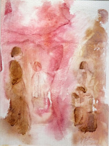 Peinture intitulée "Dialogues avec l'an…" par Jacqueline Pascaud, Œuvre d'art originale, Aquarelle Monté sur Autre panneau r…