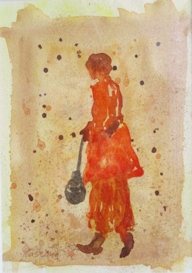 Painting titled "Pèlerin de la Paix…" by Jacqueline Pascaud, Original Artwork, Watercolor Mounted on Other rigid panel