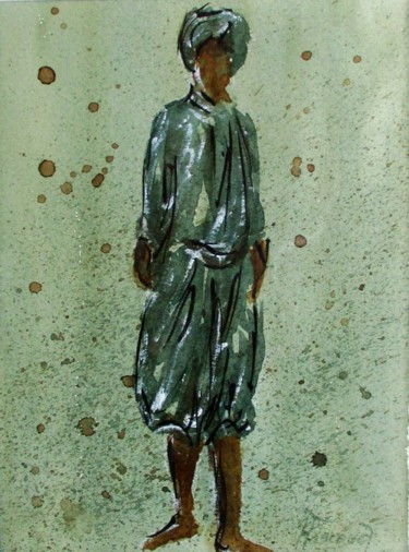 Painting titled "Pélerin de la Paix…" by Jacqueline Pascaud, Original Artwork, Watercolor Mounted on Other rigid panel