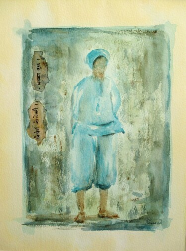 Painting titled "Pélerin de la Paix…" by Jacqueline Pascaud, Original Artwork, Watercolor Mounted on Other rigid panel