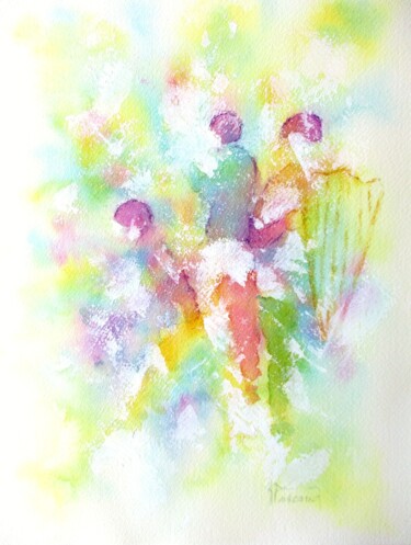 Painting titled "Technique mixte 26" by Jacqueline Pascaud, Original Artwork, Watercolor Mounted on Other rigid panel