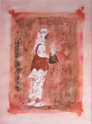 Painting titled "Pèlerin de la Paix…" by Jacqueline Pascaud, Original Artwork, Watercolor Mounted on Other rigid panel