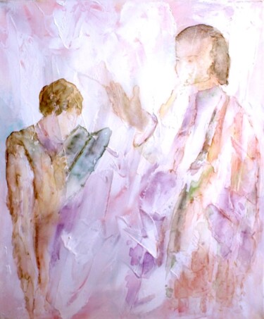 Pittura intitolato "Dialogues avec l'an…" da Jacqueline Pascaud, Opera d'arte originale, Acquarello Montato su Telaio per ba…
