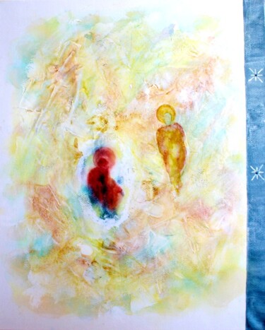 Painting titled "Dialogues avec l'an…" by Jacqueline Pascaud, Original Artwork, Watercolor Mounted on Wood Stretcher frame