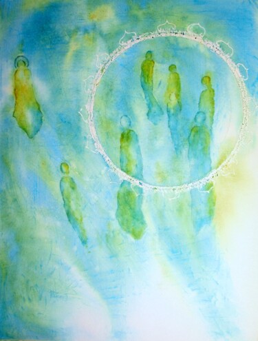 Pintura intitulada "Cercle sacré 4" por Jacqueline Pascaud, Obras de arte originais, Aquarela