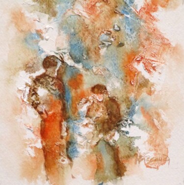 Painting titled "Technique mixte 37" by Jacqueline Pascaud, Original Artwork, Watercolor Mounted on Other rigid panel