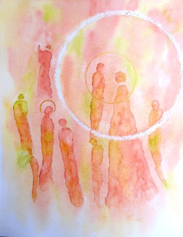 Painting titled "Cercle sacré 6" by Jacqueline Pascaud, Original Artwork, Watercolor