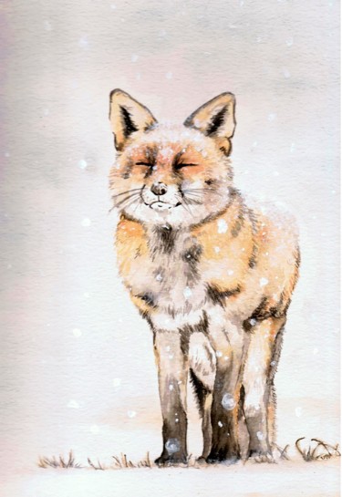 "fox's first snow" başlıklı Tablo Jacqueline Siebenbrock tarafından, Orijinal sanat, Suluboya