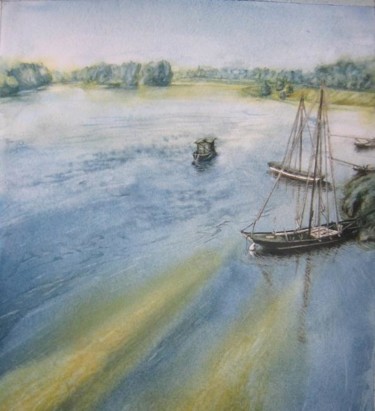Painting titled "La Loire" by Marie-Claude Jacquemard, Original Artwork, Oil