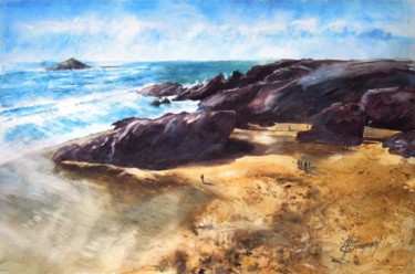 Painting titled "La Cote sauvage" by Marie-Claude Jacquemard, Original Artwork, Oil