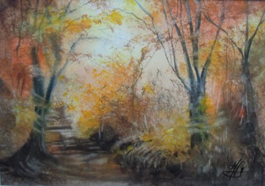 Peinture intitulée "SOUS-BOIS EN AUTOMNE" par Marie-Claude Jacquemard, Œuvre d'art originale, Huile