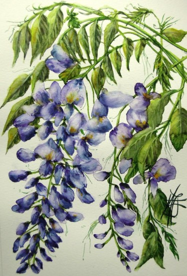 Painting titled "GLYCINE" by Marie-Claude Jacquemard, Original Artwork, Oil