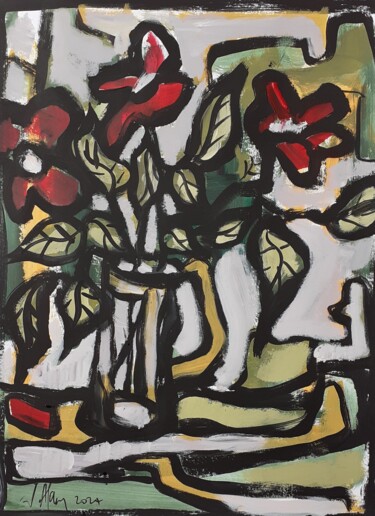 Malerei mit dem Titel "Le vase" von Jacques Alary, Original-Kunstwerk, Acryl