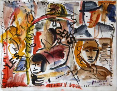Painting titled "Les gens" by Jacques Pierre Andreani, Original Artwork, Watercolor