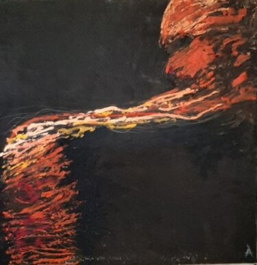 Painting titled "In fusion" by Jacques Arena, Original Artwork, Oil Mounted on Wood Stretcher frame