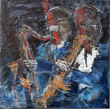 Painting titled "Trane & Dolphy" by Jacques Arena, Original Artwork, Oil Mounted on Wood Stretcher frame