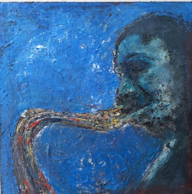 Painting titled "Blue slow Trane" by Jacques Arena, Original Artwork, Oil Mounted on Wood Stretcher frame