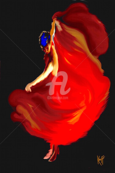 Digital Arts titled "danseuse-flamenco -…" by Kroff, Original Artwork, Digital Painting
