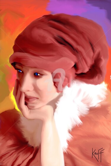 Digital Arts titled "jeune-fille-pensive." by Kroff, Original Artwork, Digital Painting