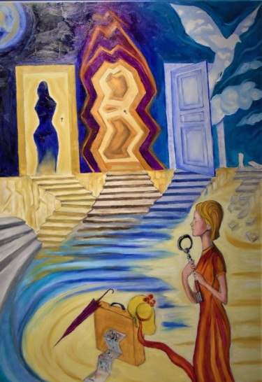 Painting titled "La clé" by Jacques Chazel, Original Artwork, Oil Mounted on Wood Stretcher frame