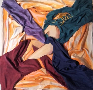 「La belle endormie」というタイトルの絵画 Jacques Chazelによって, オリジナルのアートワーク, オイル ウッドストレッチャーフレームにマウント