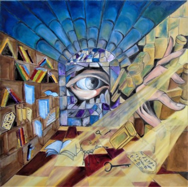 Painting titled "Un oeil en quête de…" by Jacques Chazel, Original Artwork, Oil