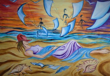 Pintura titulada "Entre ciel et mer..." por Jacques Chazel, Obra de arte original, Oleo Montado en Bastidor de camilla de ma…