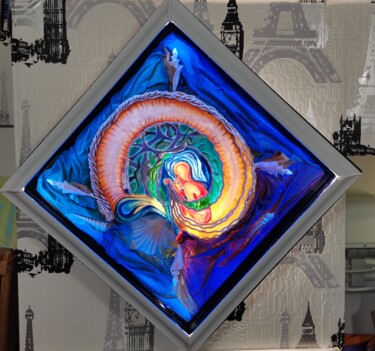 Painting titled "Nautilus technique…" by Jacques Chazel, Original Artwork, Collages Mounted on Wood Panel