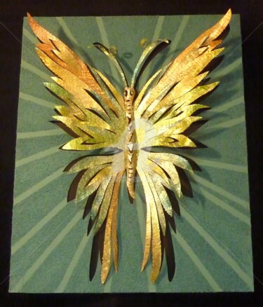 Sculpture intitulée "Papillon bleu vert" par Les Aluminations, Œuvre d'art originale, Métaux