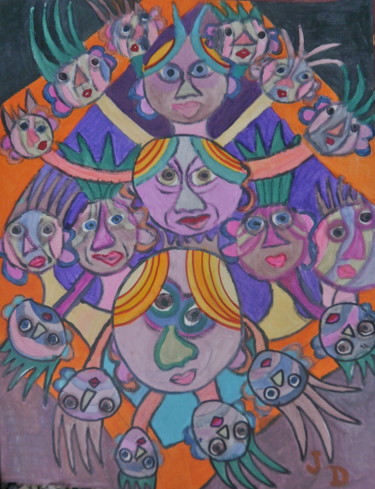 Malerei mit dem Titel "Tous Connectés" von Jacques Desvaux (JD), Original-Kunstwerk, Acryl