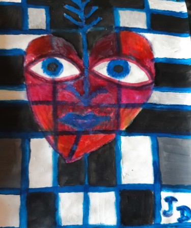 Painting titled "coeur confiné en av…" by Jacques Desvaux (JD), Original Artwork, Acrylic