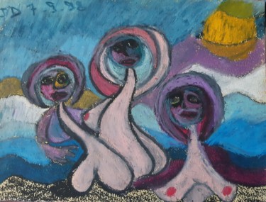 Malerei mit dem Titel "Trois Grâces à la M…" von Jacques Desvaux (JD), Original-Kunstwerk, Pastell