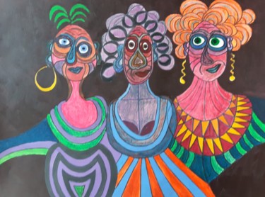 Les 3 Grâces Fauves Peinture intitulée "Les 3 Grâces Fauves" par Jd, Œuvre d'art originale, Acrylique
