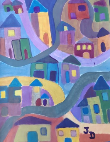 Painting titled "Village 2001" by Jacques Desvaux (JD), Original Artwork, Acrylic