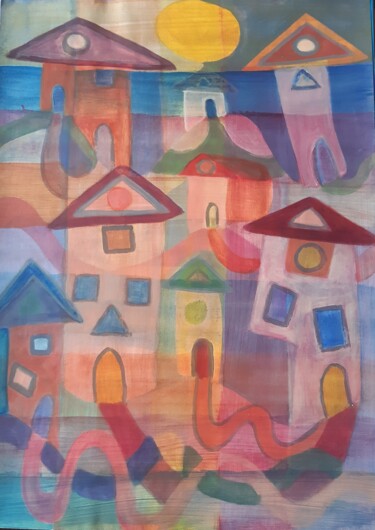 Peinture intitulée "Le Village Idéal" par Jacques Desvaux (JD), Œuvre d'art originale, Acrylique