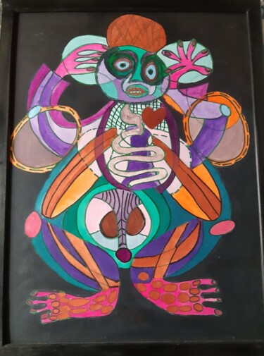 Painting titled "La Cage Thoracique" by Jacques Desvaux (JD), Original Artwork, Acrylic Mounted on Cardboard