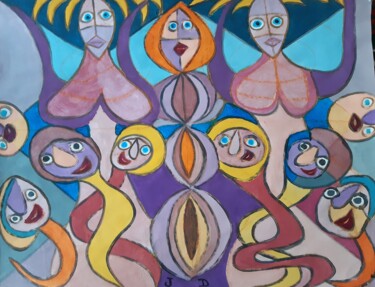 Painting titled "La Famille Nombreuse" by Jacques Desvaux (JD), Original Artwork, Acrylic