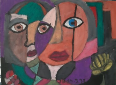 Peinture intitulée "Le Couple Heureux" par Jacques Desvaux (JD), Œuvre d'art originale, Pastel