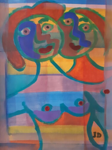 Peinture intitulée "Les doux(ces) Ami(e…" par Jacques Desvaux (JD), Œuvre d'art originale, Acrylique